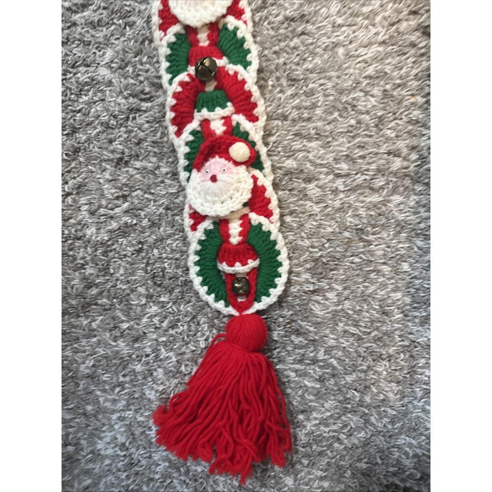 Handmade Crocheted Christmas Bell Santa Wall Hanging Vintage Holiday - Picture 5 of 8